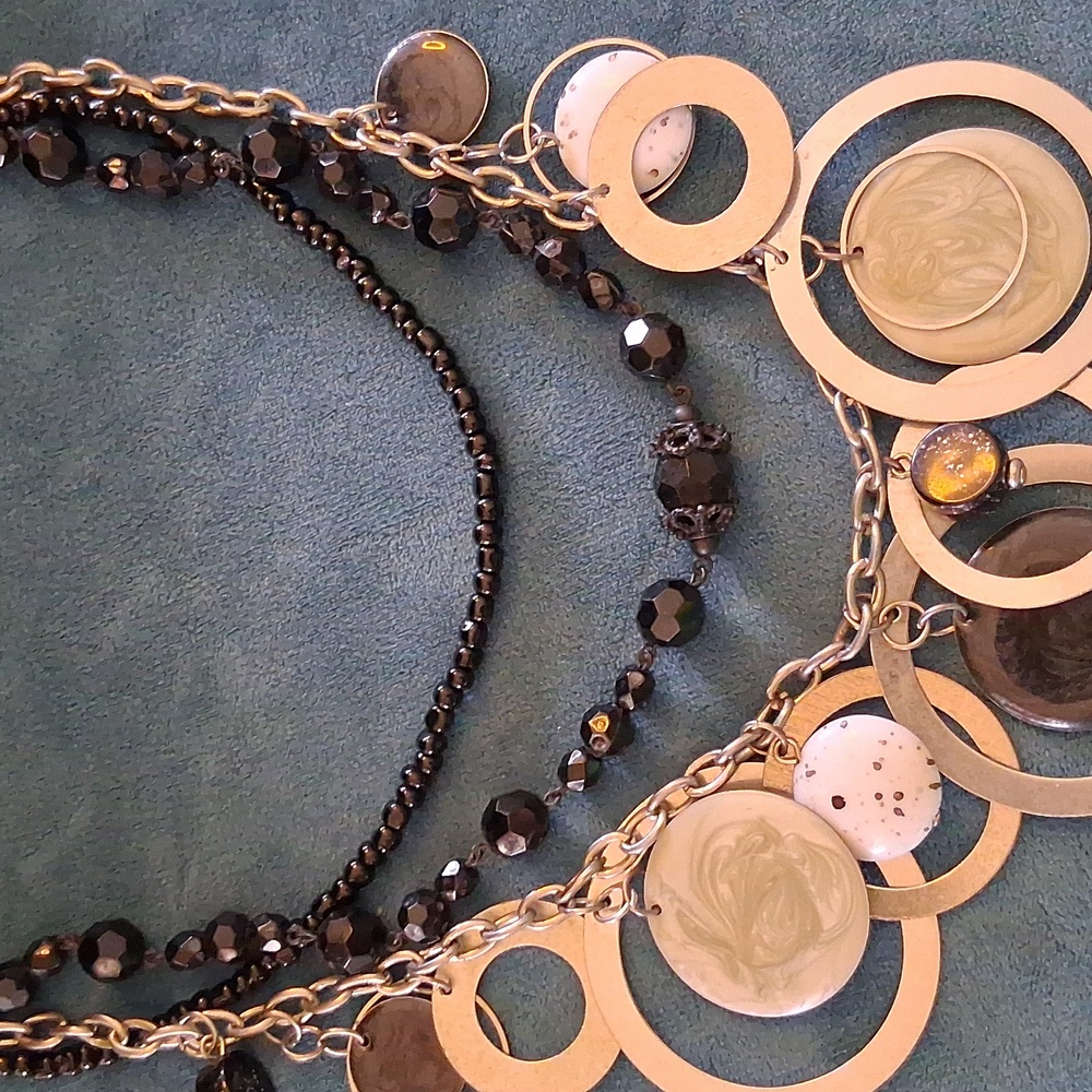 3 NY & Co Necklaces Layered Silver and Black Circle Pendant 2 Black 14,16,20 In.